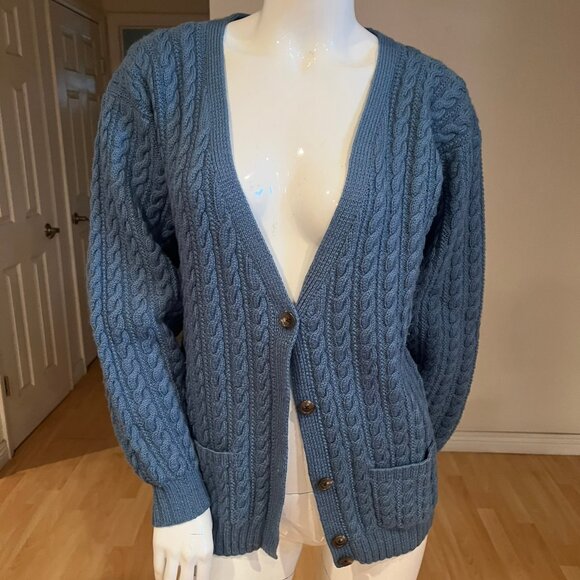 90s RALPH LAUREN WOOL HAND KNIT CARDIGAN SWEATER SIZE L LARGE - Picture 1 of 4